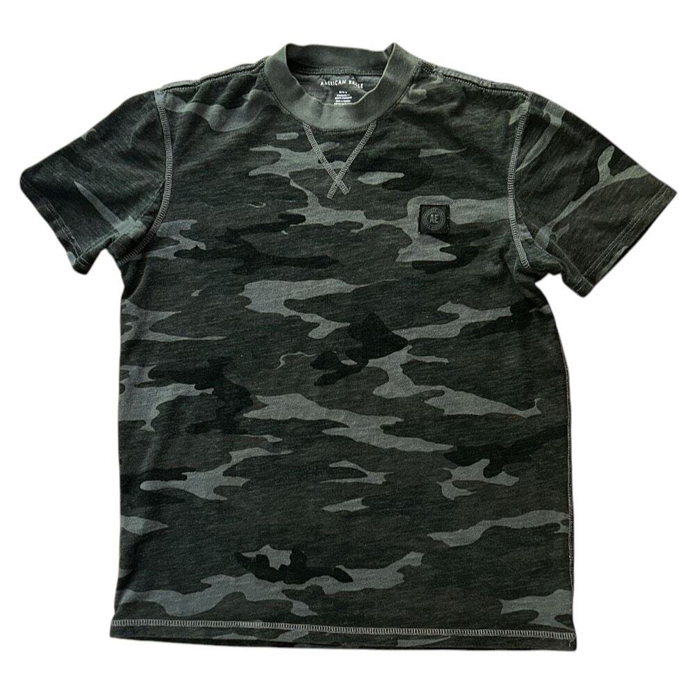 American Eagle Gray Camo Crew Neck Cotton T-Shirt Medium